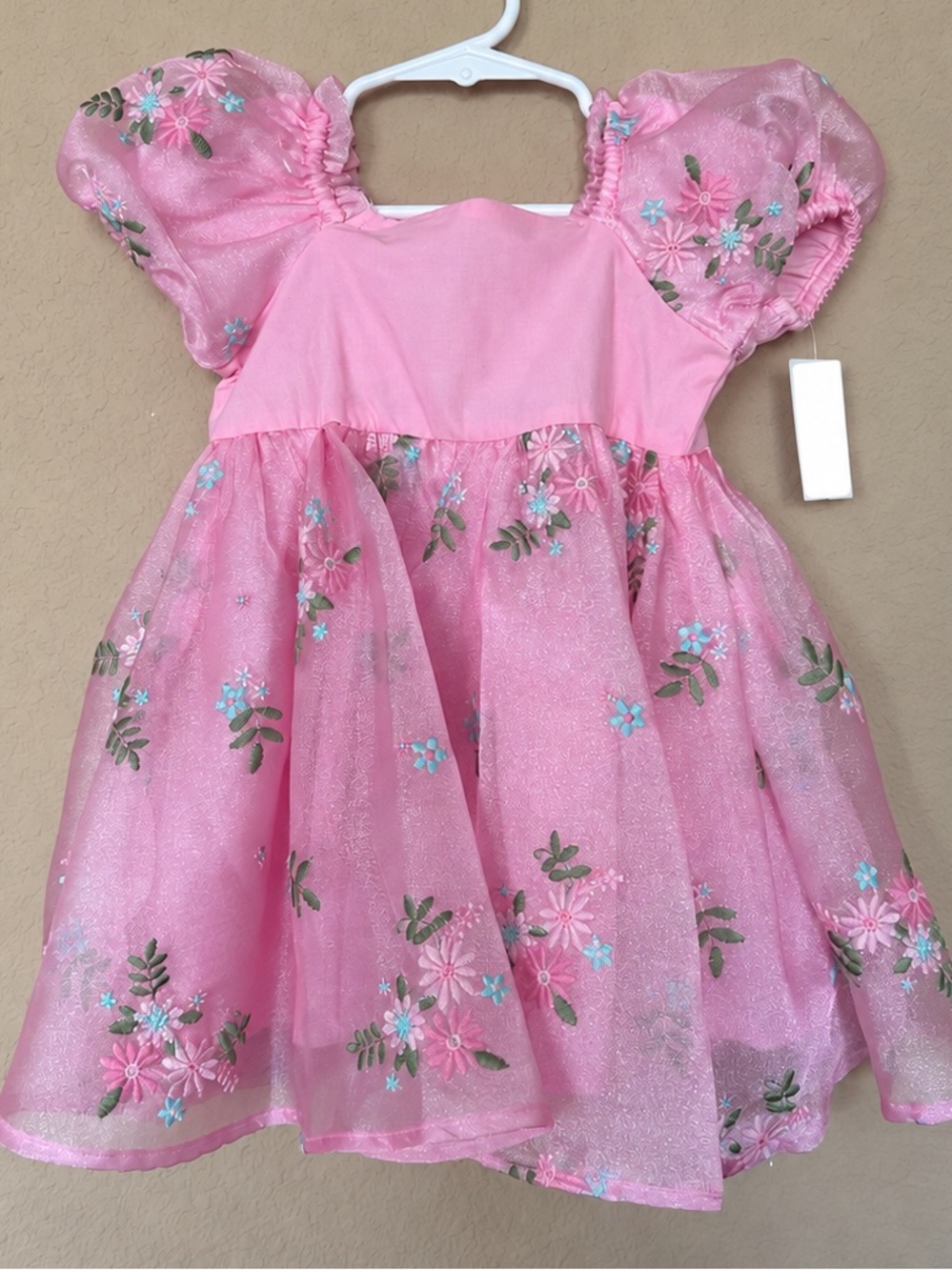 NWT Audrey Camille Pink Floral Embroidered Puff Sleeve Toddler Dress 18M